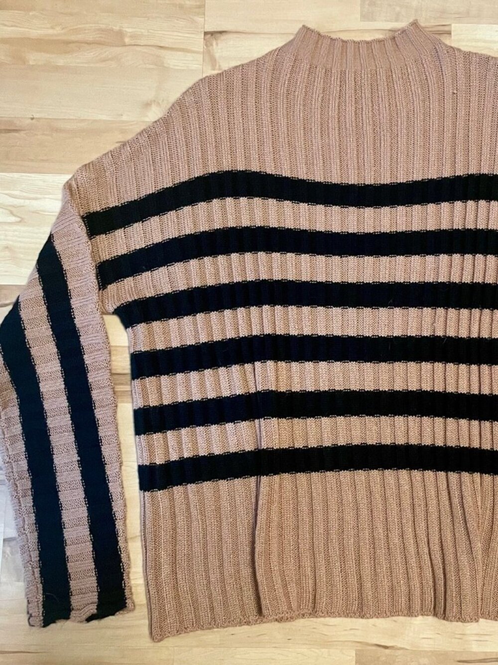 Striped Mockneck Sweater in Taupe and Black